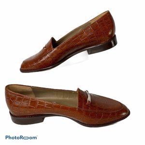 Fratelli Cavallini Womens Shoes 10M Brown Loafers Croc Print Leather NWOT